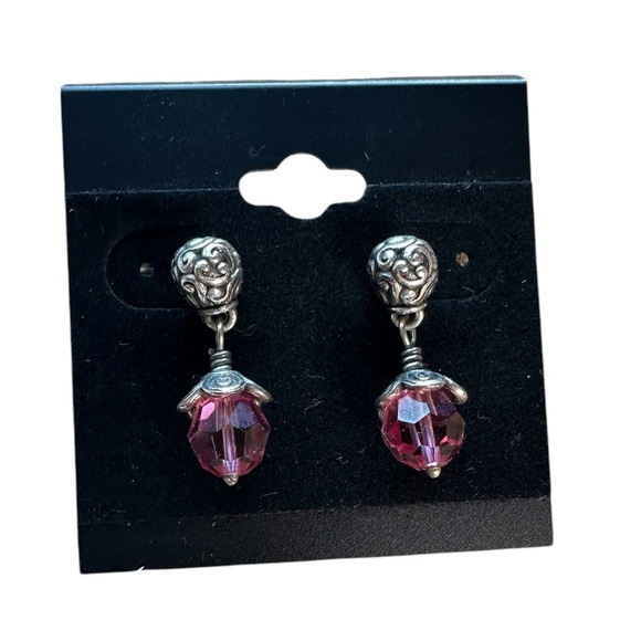 BRIGHTON GLASS MOUNTAIN Crystal Fuchsia Pink Beads Silver Earrings - Picture 1 of 2